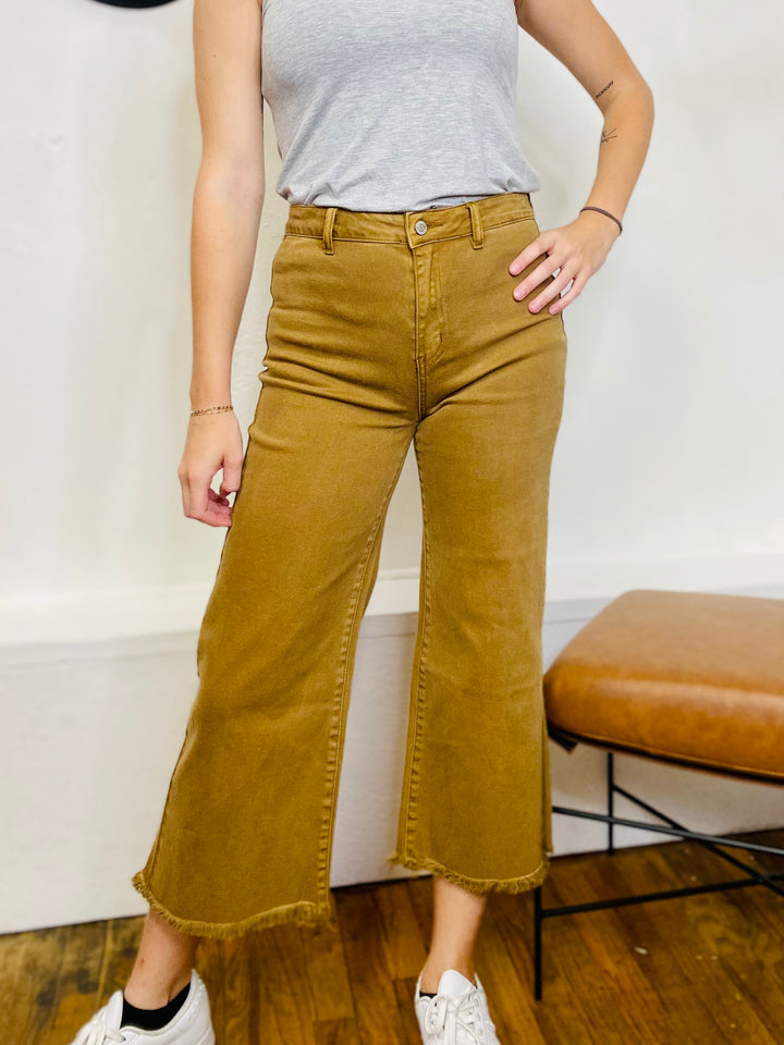 South Side Denim Crop Flare Jeans - Khaki-Bottoms and Jeans-Anatomy Clothing Boutique in Brenham, Texas