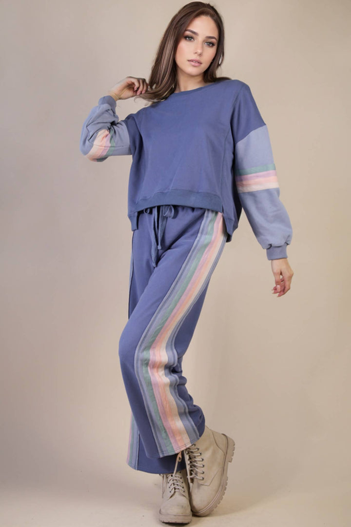 Blue Color Block Knit Set-Anatomy Clothing Boutique in Brenham, Texas