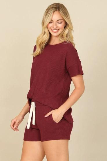 Kali Brushed Waffle Shorts Set-Tops-Anatomy Clothing Boutique in Brenham, Texas