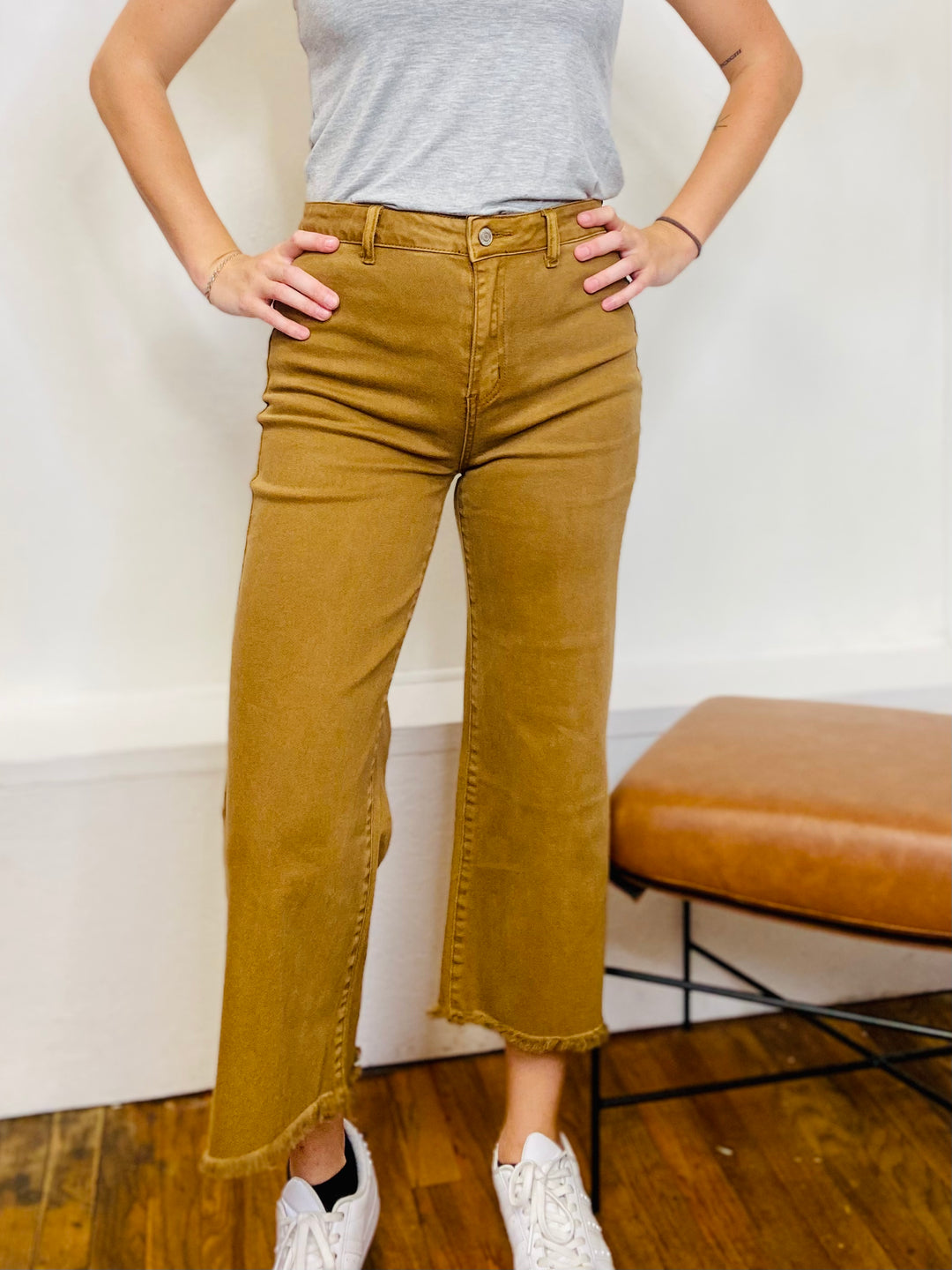 South Side Denim Crop Flare Jeans - Khaki-Bottoms and Jeans-Anatomy Clothing Boutique in Brenham, Texas
