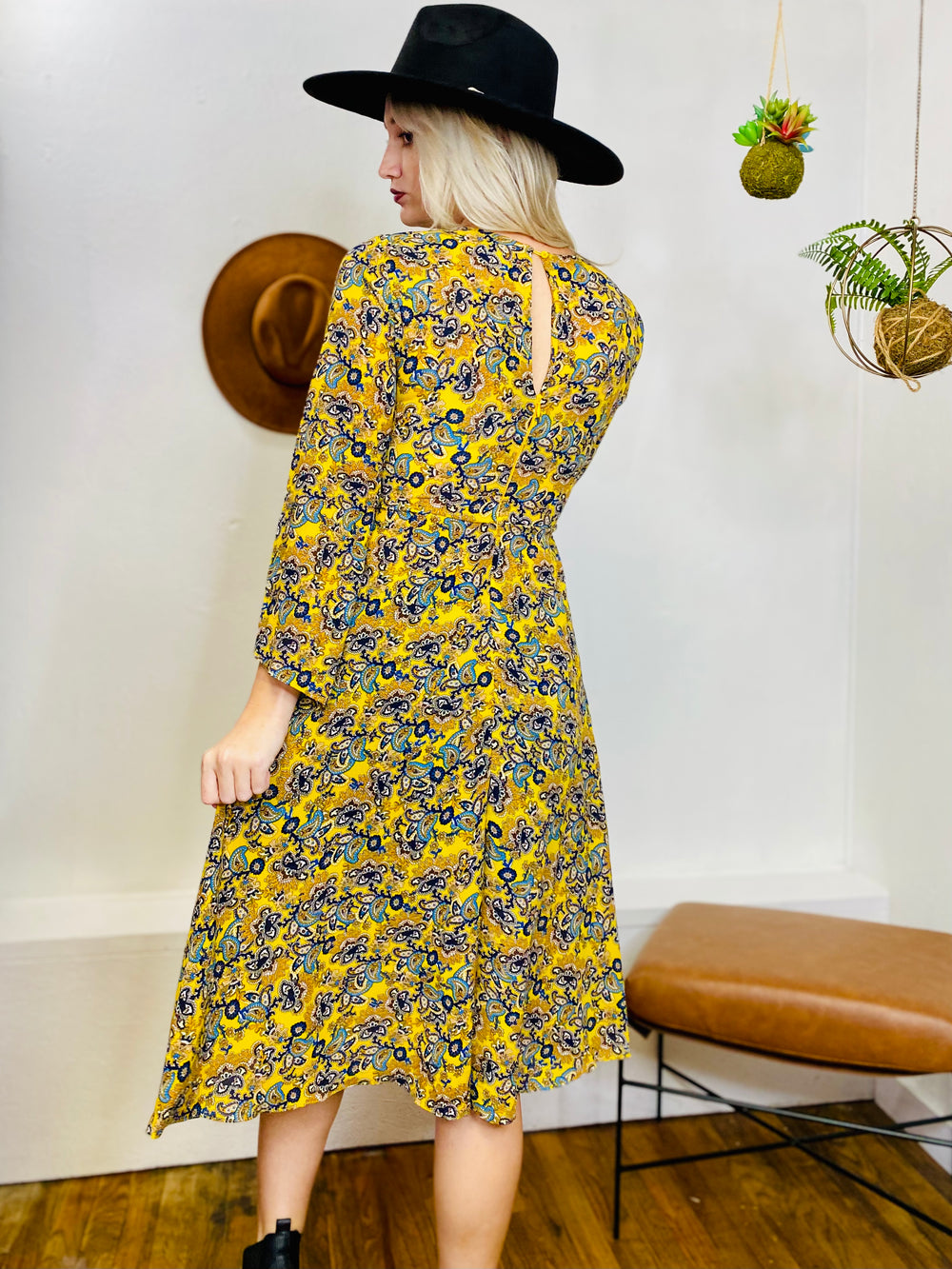 Maddie Paisley Midi Dress-Dresses-Anatomy Clothing Boutique in Brenham, Texas