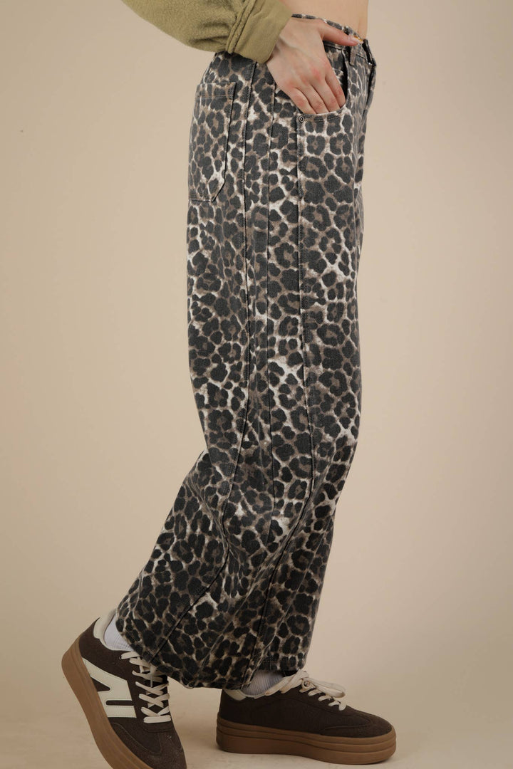 Leopard Printed Barrel Jeans-Bottoms and Jeans-Anatomy Clothing Boutique in Brenham, Texas