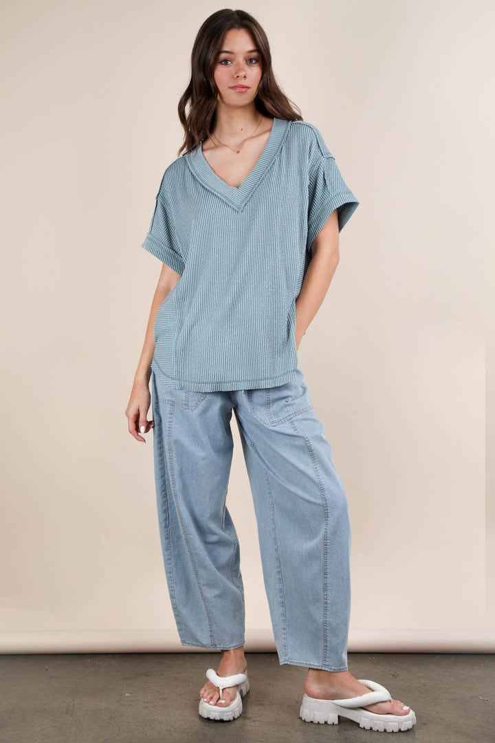 Casual Comfy Ribbed Knit Top-Tops-Anatomy Clothing Boutique in Brenham, Texas