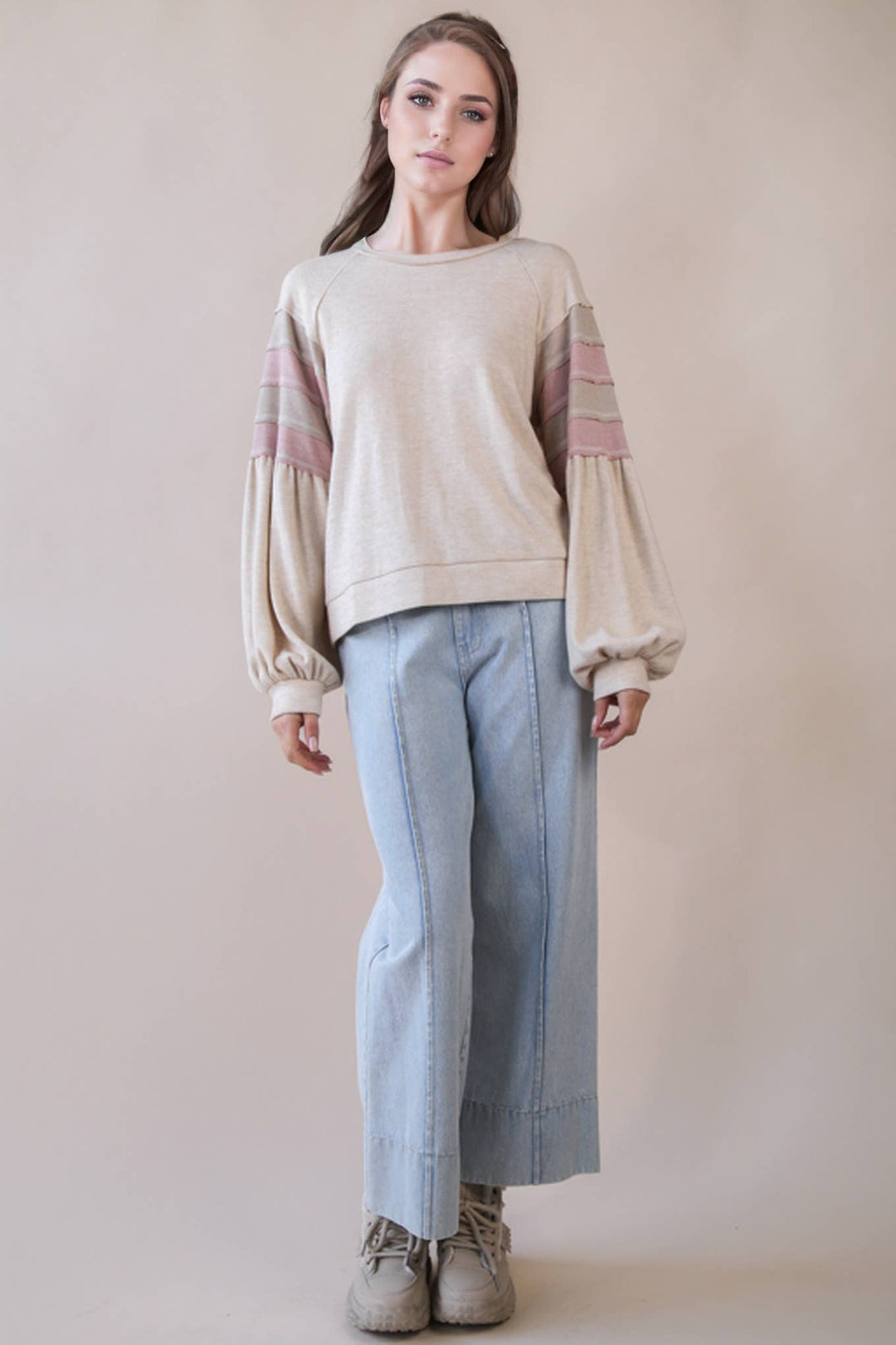 NT12384-Oversized Color Block Comfy Casual Knit Top: MANGO / S-M-L/2-2-2-Anatomy Clothing Boutique in Brenham, Texas