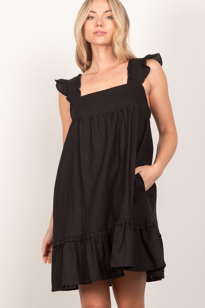 Gia Linen Backless Mini Dress-Black-Dresses-Anatomy Clothing Boutique in Brenham, Texas