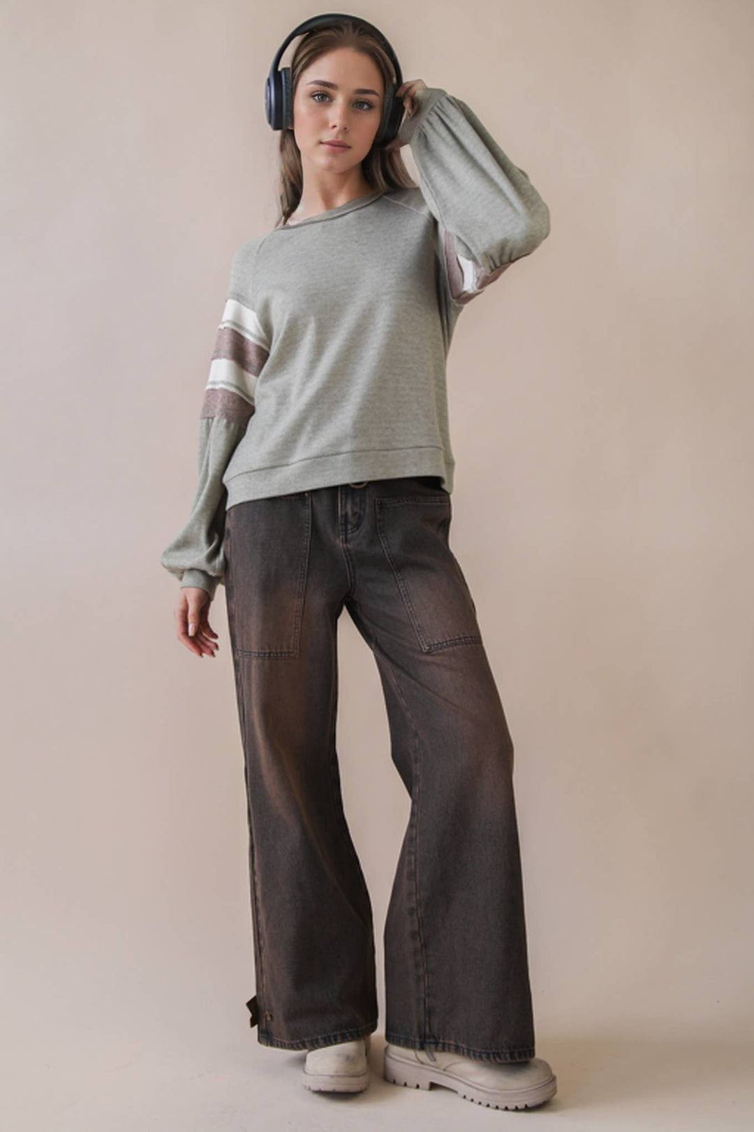 NT12384-Oversized Color Block Comfy Casual Knit Top: MANGO / S-M-L/2-2-2-Anatomy Clothing Boutique in Brenham, Texas