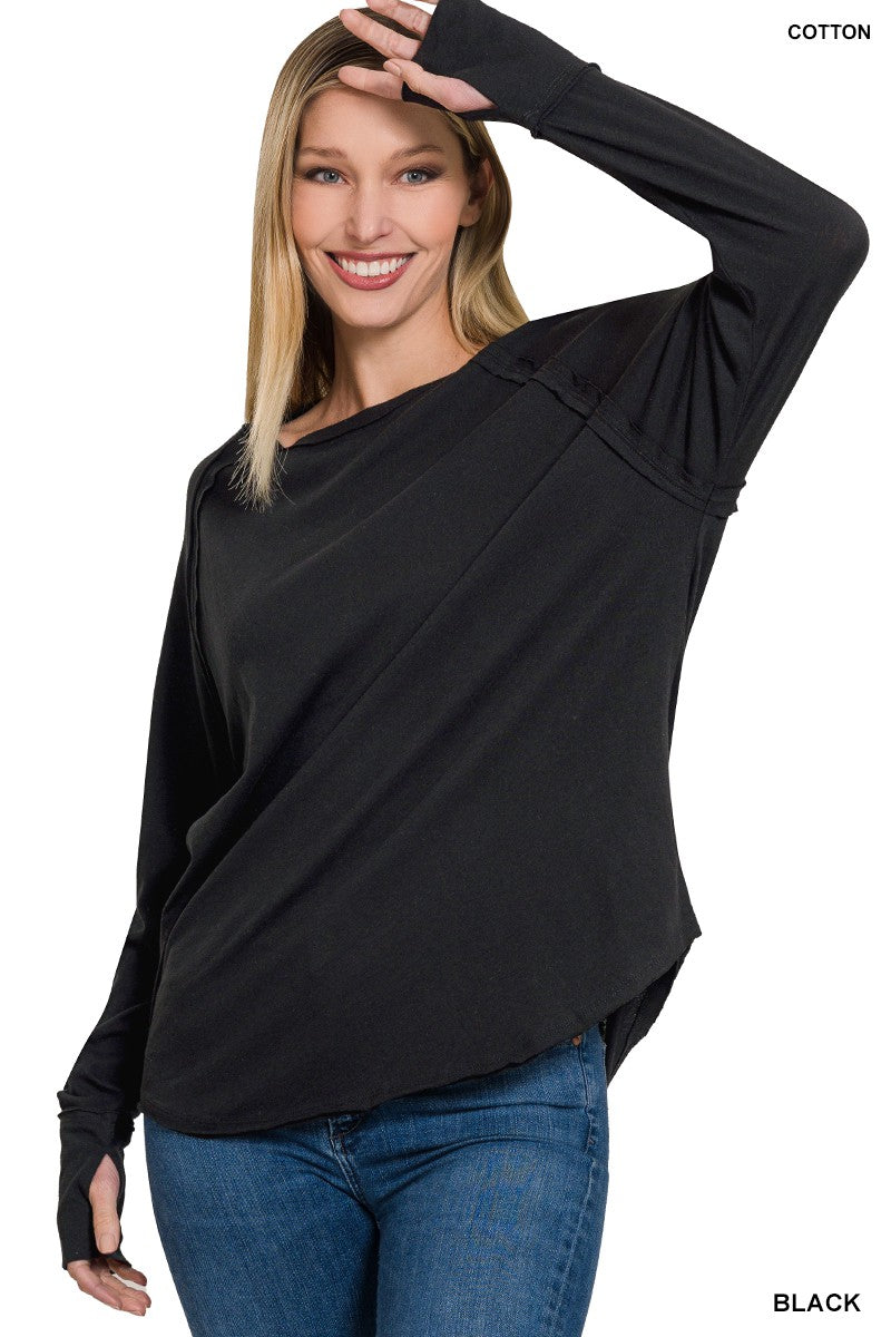 Rachel Raglan Long Sleeve Top - Black-Tops-Anatomy Clothing Boutique in Brenham, Texas