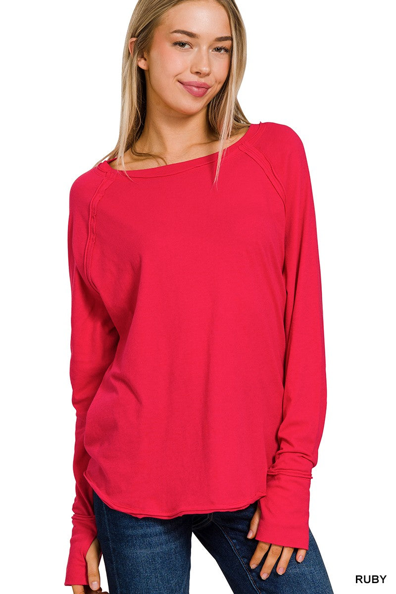 Rachel Raglan Long Sleeve Top - Red-Tops-Anatomy Clothing Boutique in Brenham, Texas