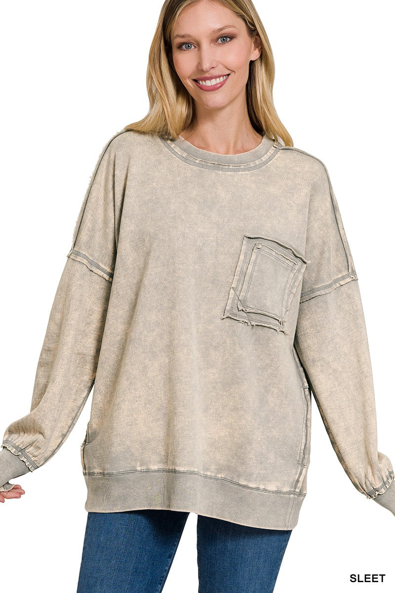 Free Bird Raw Seam Oversized Sweatshirt-Tops-Anatomy Clothing Boutique in Brenham, Texas