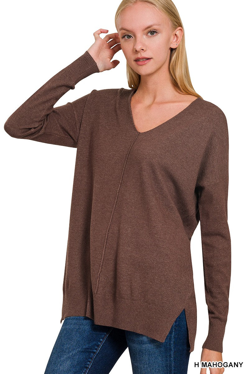 Easy Does It V-Neck Sweater - Mahogany-Tops-Anatomy Clothing Boutique in Brenham, Texas