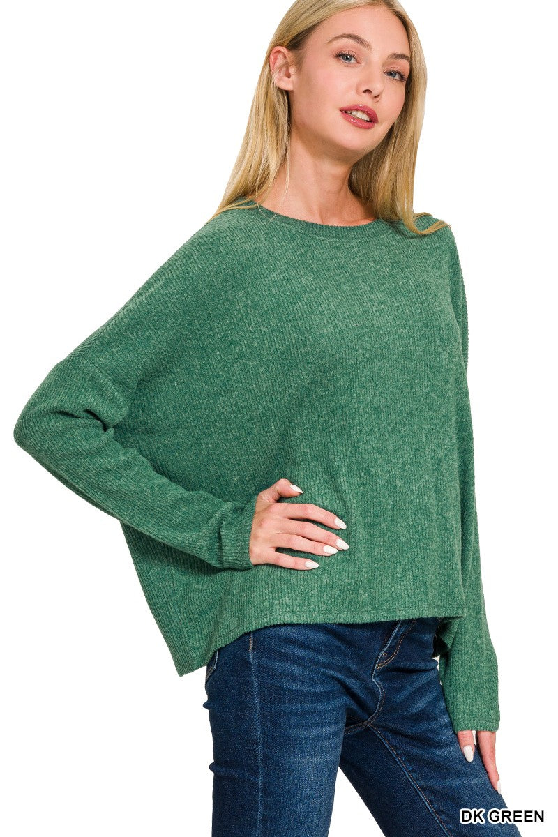 Iris Ribbed Long Sleeve Top - Green-Tops-Anatomy Clothing Boutique in Brenham, Texas