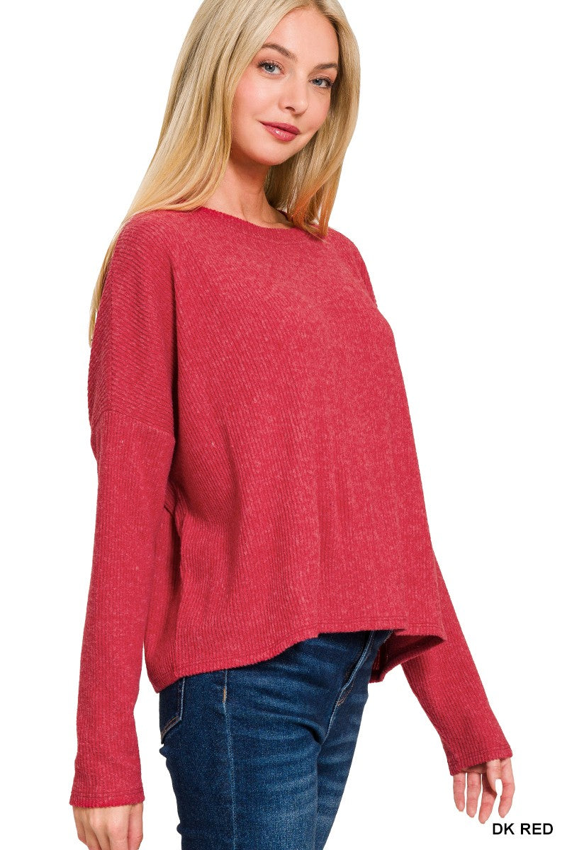 Iris Ribbed Long Sleeve Top - Red-Tops-Anatomy Clothing Boutique in Brenham, Texas