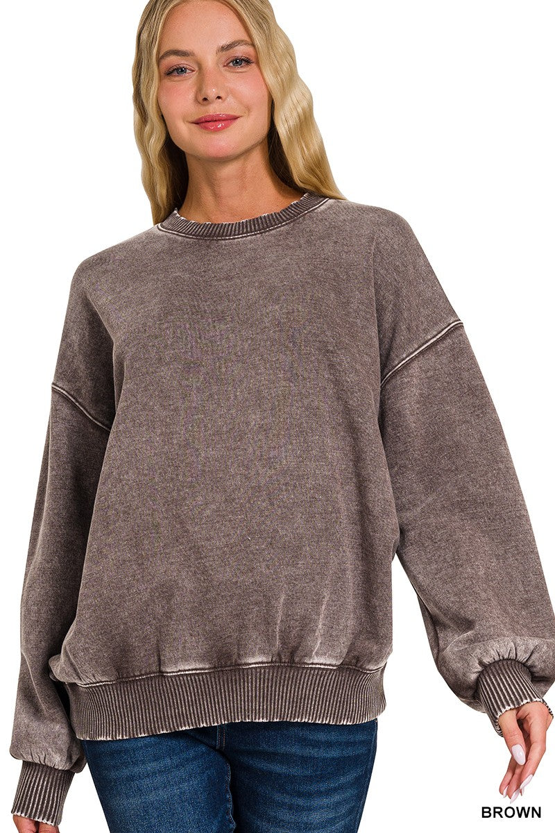 Bonfire Washed Pullover - Brown-Tops-Anatomy Clothing Boutique in Brenham, Texas