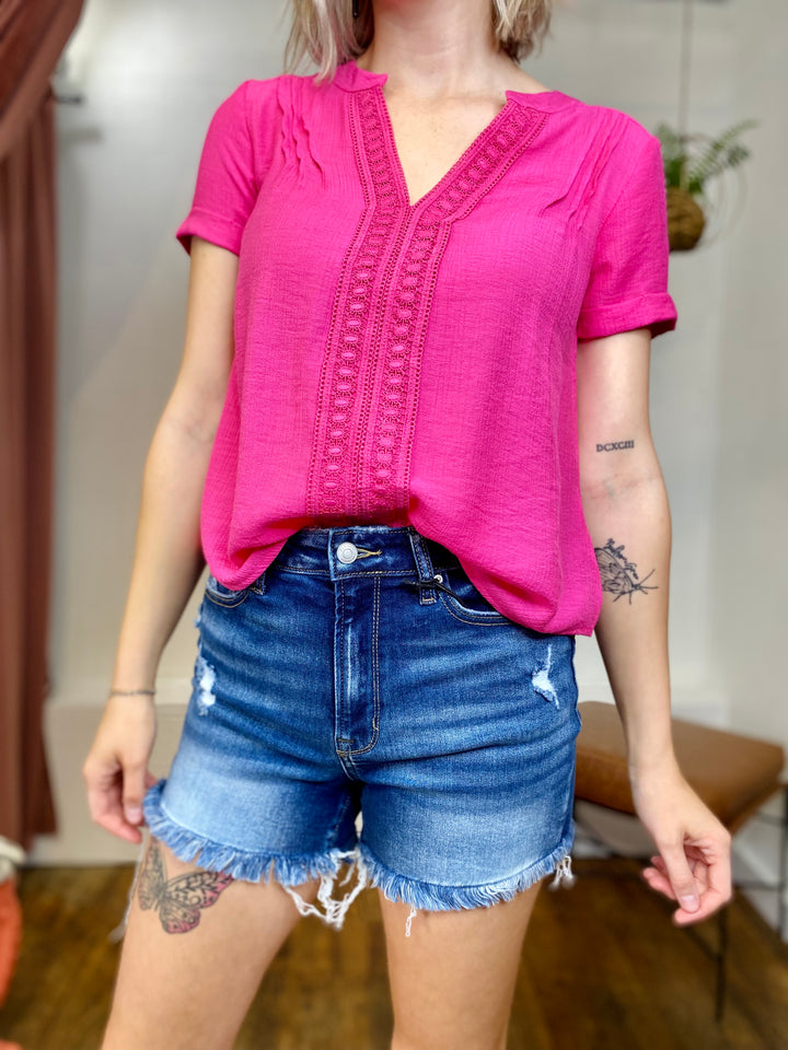 Front Lace Woven Top-Tops-Anatomy Clothing Boutique in Brenham, Texas