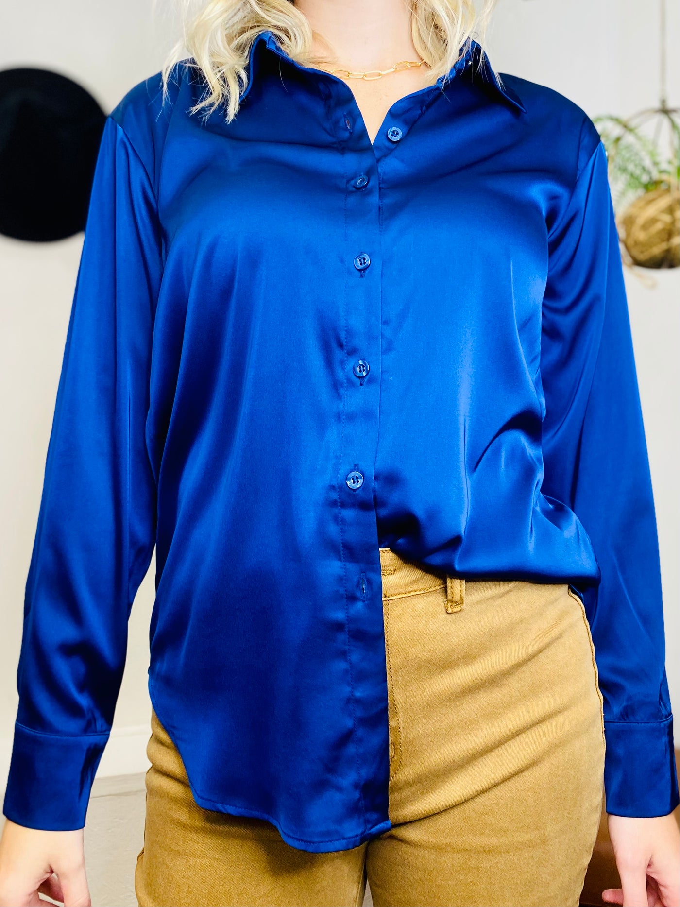 Best Days Satin Long Sleeve Button Up-Bottoms and Jeans-Anatomy Clothing Boutique in Brenham, Texas
