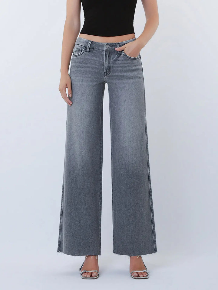 Grey Skies Wide Leg Jeans VERVET-Bottoms and Jeans-Anatomy Clothing Boutique in Brenham, Texas