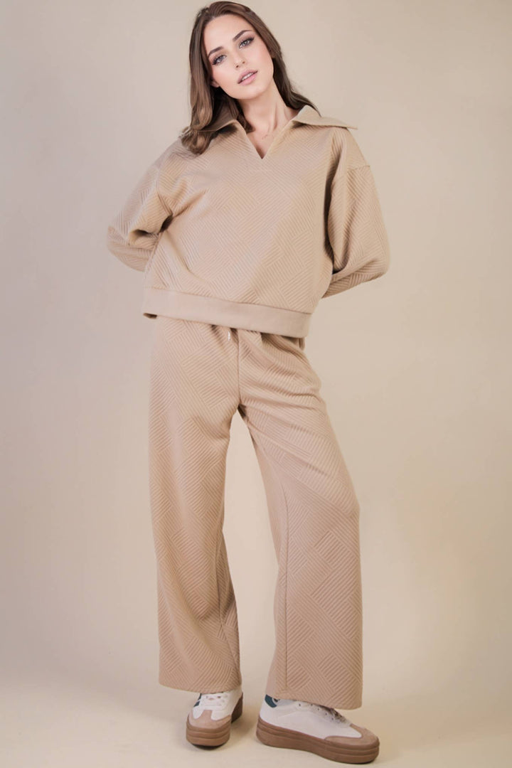 NT12404SET-Textured Knit Casual Comfy Top & Pants Set: H GREY / S-M-L/2-2-2-Anatomy Clothing Boutique in Brenham, Texas