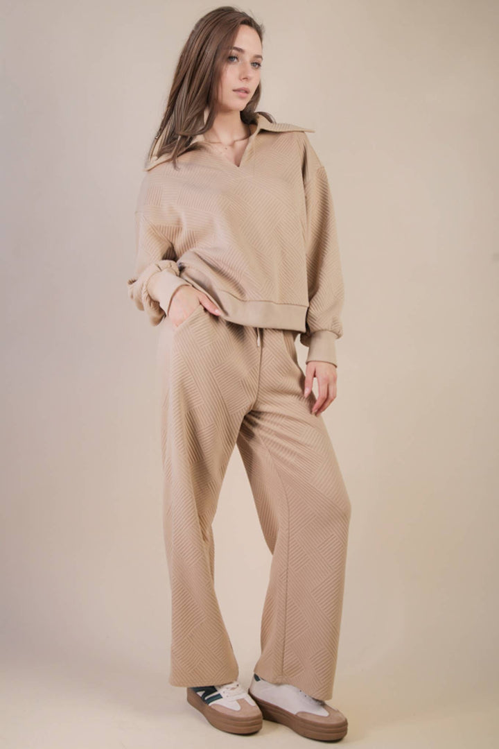 NT12404SET-Textured Knit Casual Comfy Top & Pants Set: H GREY / S-M-L/2-2-2-Anatomy Clothing Boutique in Brenham, Texas
