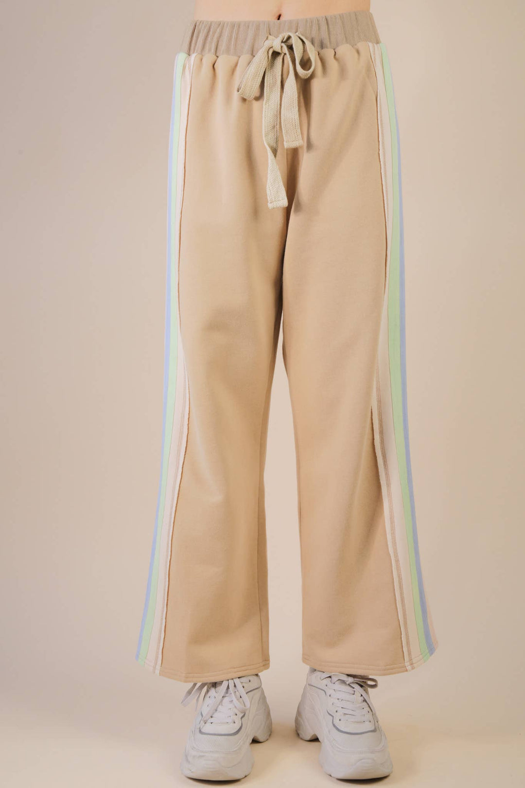 NT12360SET-Color Tape Detail Knit Top & Pants Comfy Set: DENIM / S-M-L/2-2-2-Anatomy Clothing Boutique in Brenham, Texas