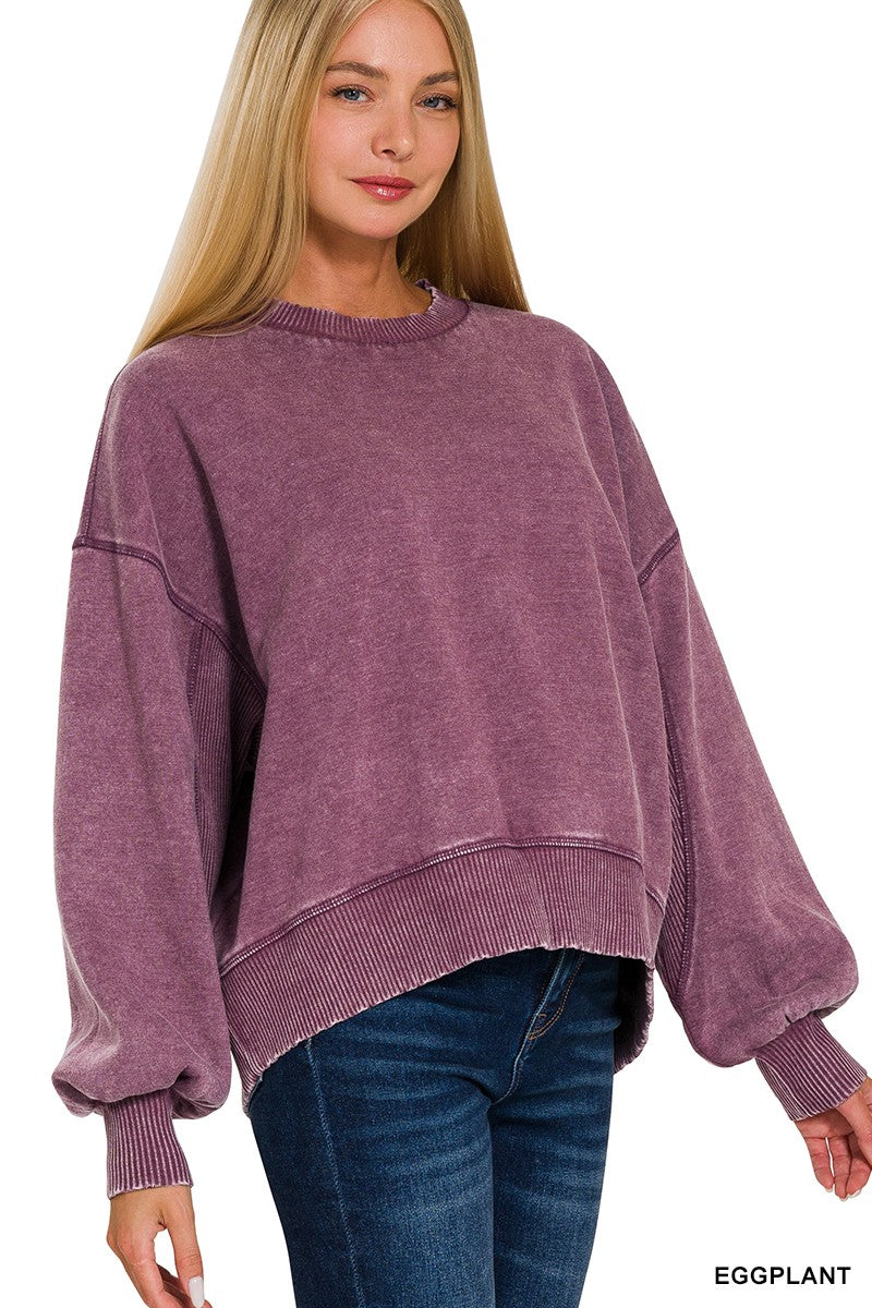 Free Spirit Acid Wash Pullover - Eggplant-Tops-Anatomy Clothing Boutique in Brenham, Texas
