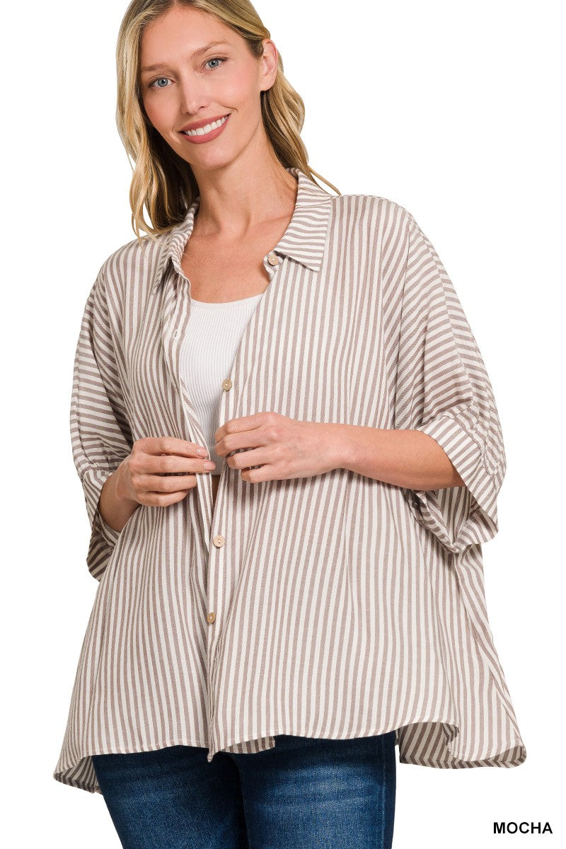 Mocha Breeze Striped Top-Tops-Anatomy Clothing Boutique in Brenham, Texas