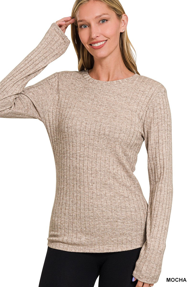 Down Bad Ribbed Long Sleeve Top-Tops-Anatomy Clothing Boutique in Brenham, Texas