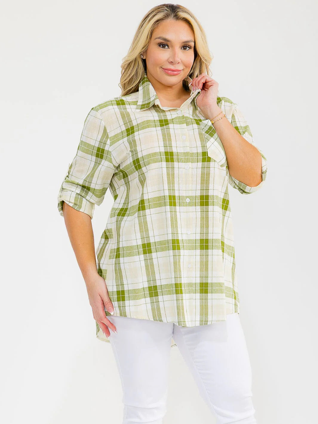 Evermore Plaid Button Shirt [Curvy]