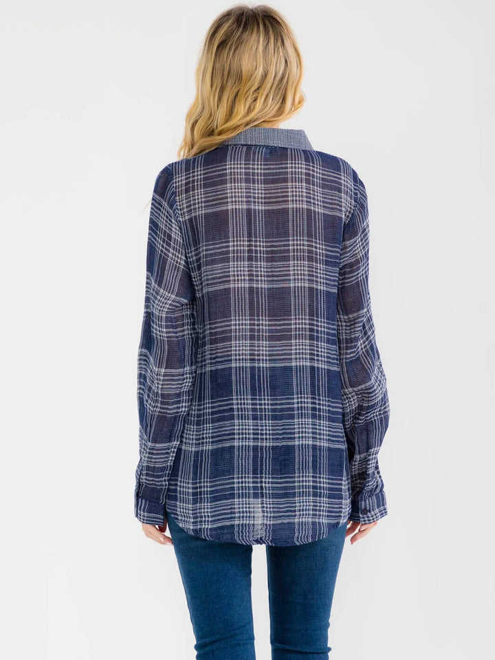 Midnight Plaid Button-Up Shirt-Tops-Anatomy Clothing Boutique in Brenham, Texas