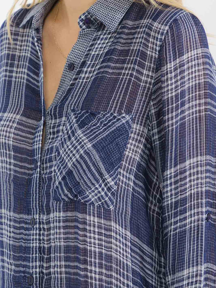 Midnight Plaid Button-Up Shirt-Tops-Anatomy Clothing Boutique in Brenham, Texas
