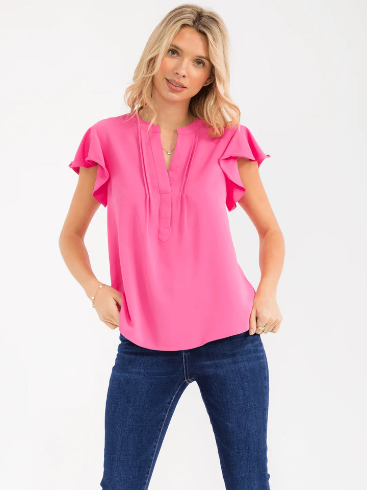 Petal Flutter Blouse - Pink-Tops-Anatomy Clothing Boutique in Brenham, Texas