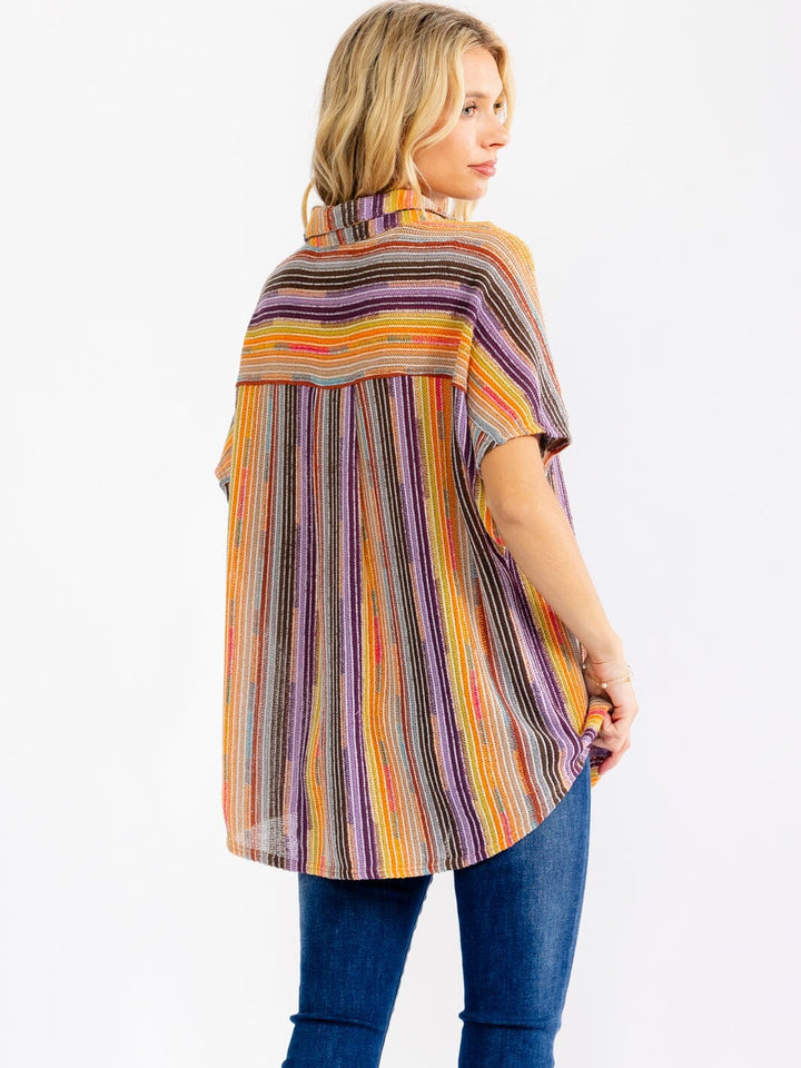 Karma Sunset Stripe Button Up Top-Tops-Anatomy Clothing Boutique in Brenham, Texas