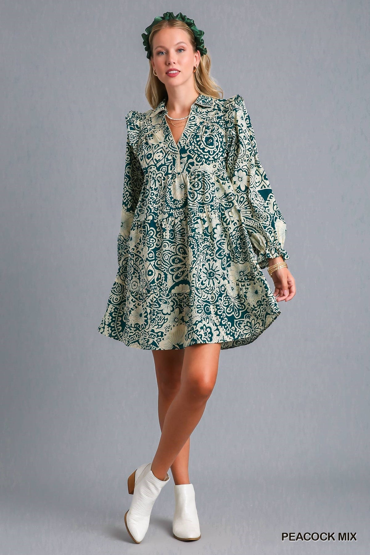 kasey mini dress Kasey | Cream Floral Print Halter-Neck Mini Dress With Ruffle Detail