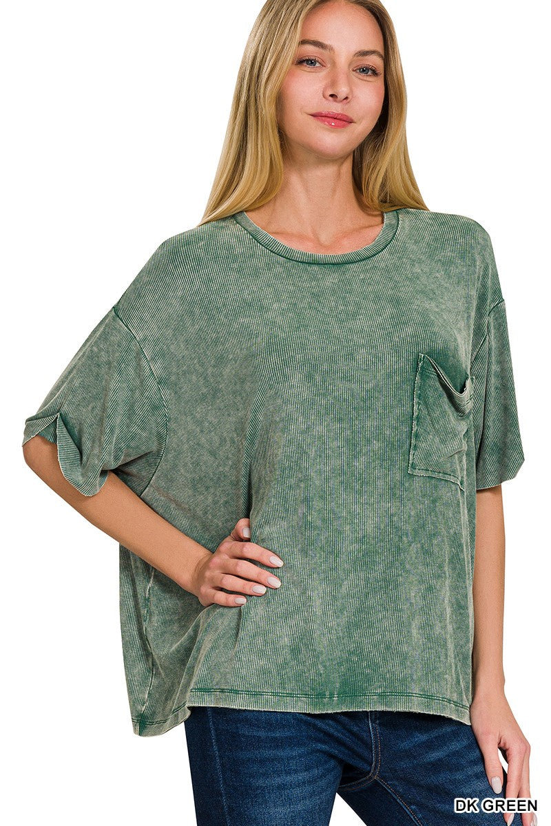 Easy Going Washed Ribbed Tee-Tops-Anatomy Clothing Boutique in Brenham, Texas
