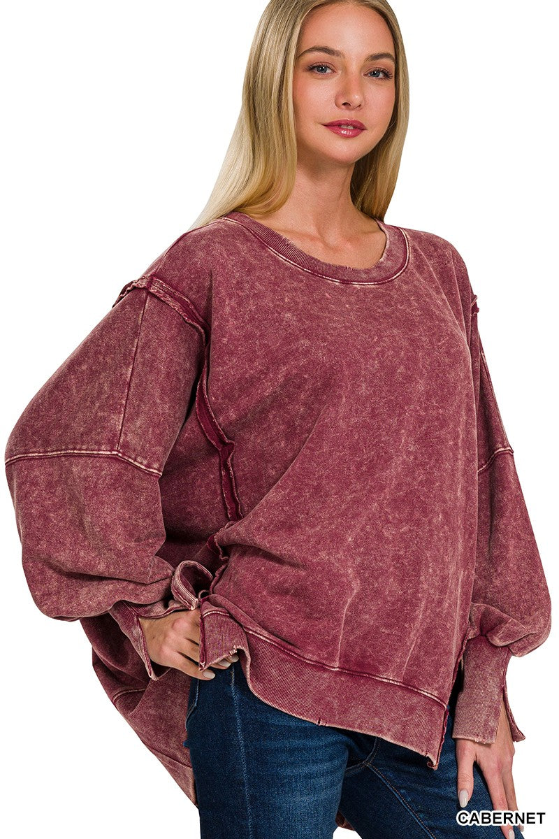 Ivy Oversized Pullover Sweatshirt - Cabernet-Tops-Anatomy Clothing Boutique in Brenham, Texas