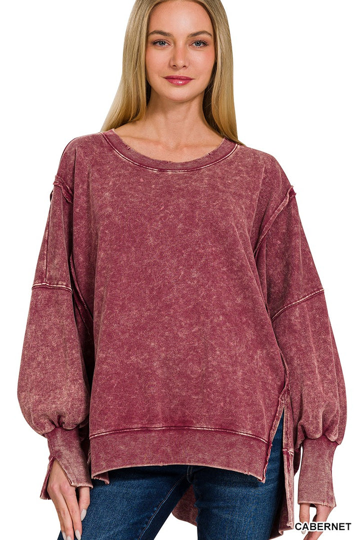 Ivy Oversized Pullover Sweatshirt - Cabernet-Tops-Anatomy Clothing Boutique in Brenham, Texas