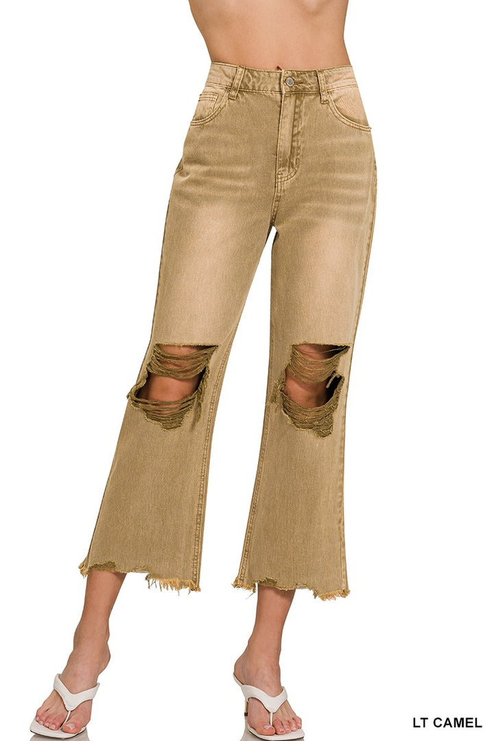 South Side Crop Distressed Jeans - Camel-Bottoms and Jeans-Anatomy Clothing Boutique in Brenham, Texas