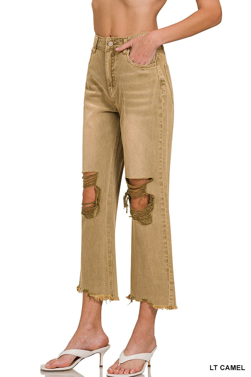 South Side Crop Distressed Jeans - Camel-Bottoms and Jeans-Anatomy Clothing Boutique in Brenham, Texas