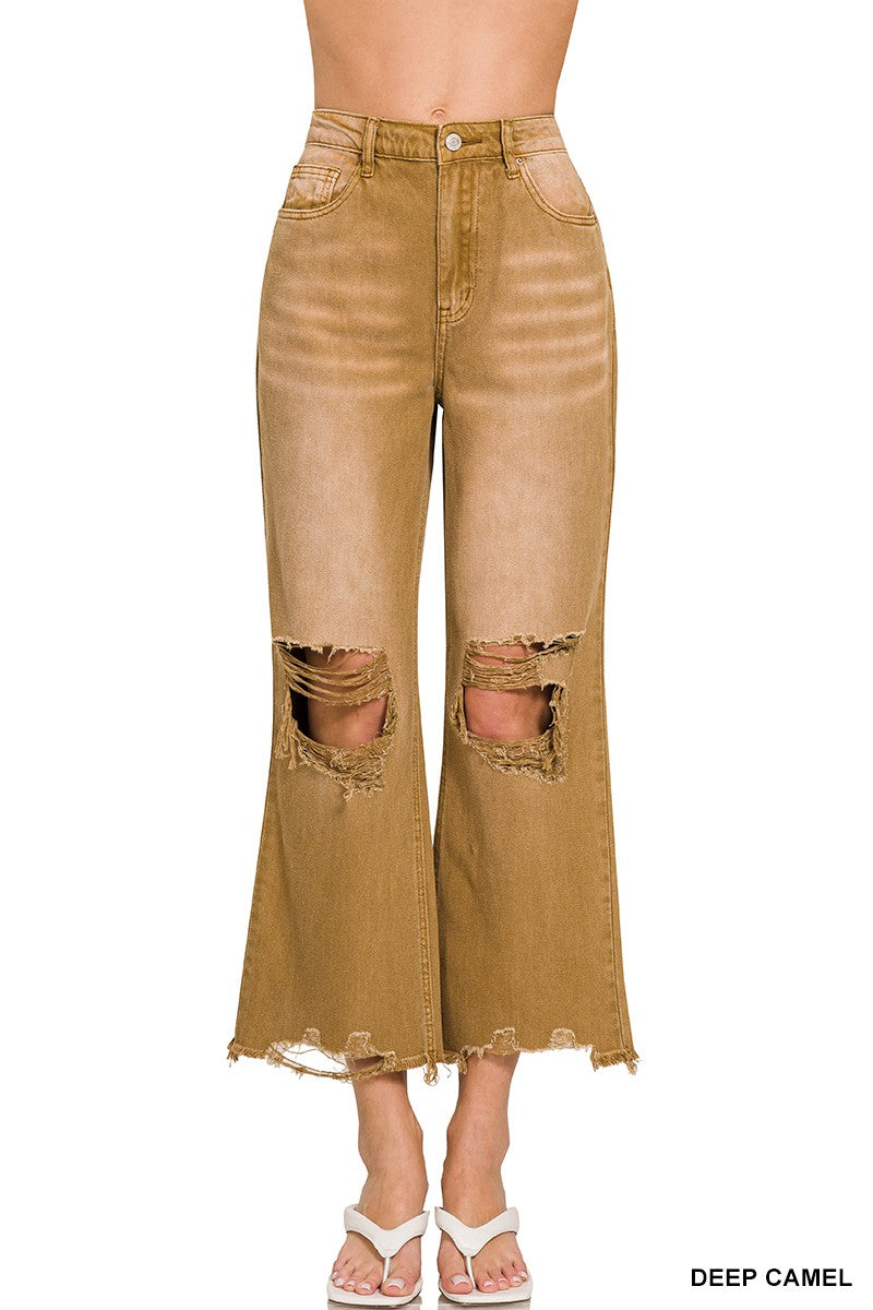 South Side Crop Distressed Jeans - Camel-Bottoms and Jeans-Anatomy Clothing Boutique in Brenham, Texas