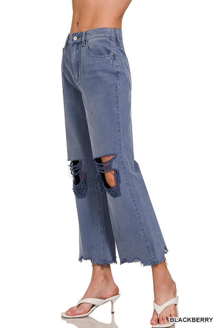 South Side Crop Distressed Jeans - Blackberry-Bottoms and Jeans-Anatomy Clothing Boutique in Brenham, Texas