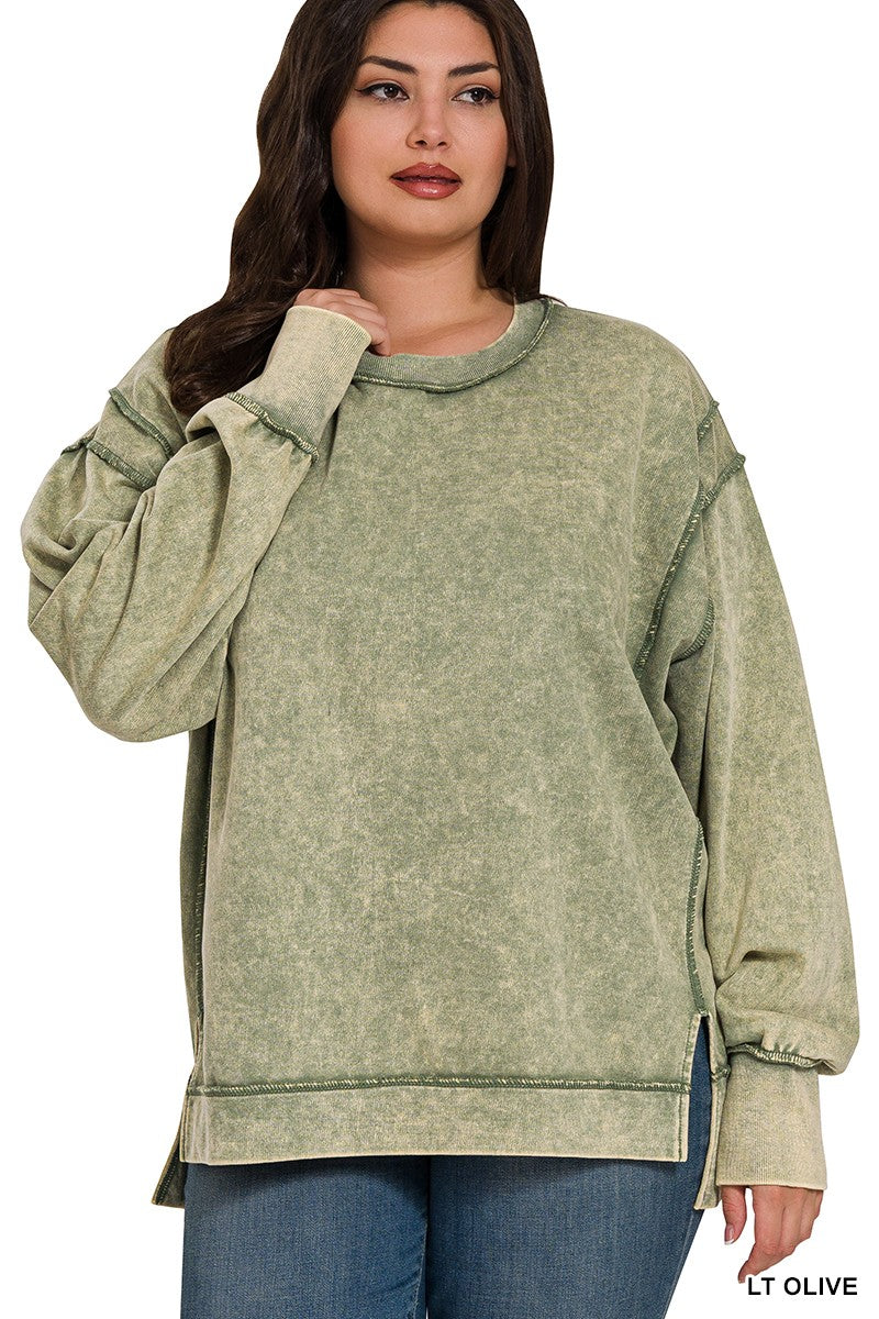 Ivy Oversized Pullover Sweatshirt - Olive [curvy]-Tops-Anatomy Clothing Boutique in Brenham, Texas