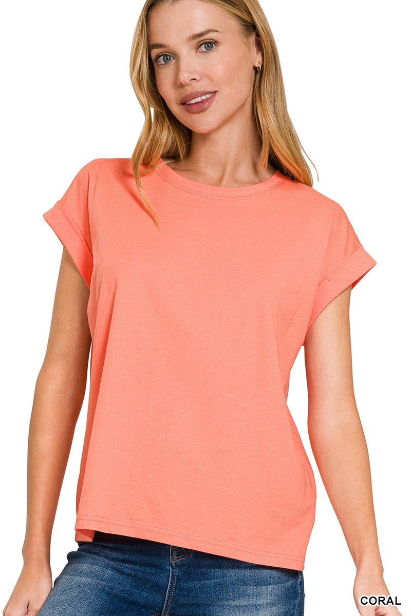 Essential Crew Neck Tee - Coral-Tops-Anatomy Clothing Boutique in Brenham, Texas