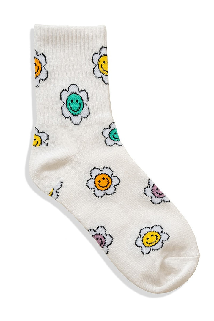 Flower Power Crew Socks - White-Accessories-Anatomy Clothing Boutique in Brenham, Texas