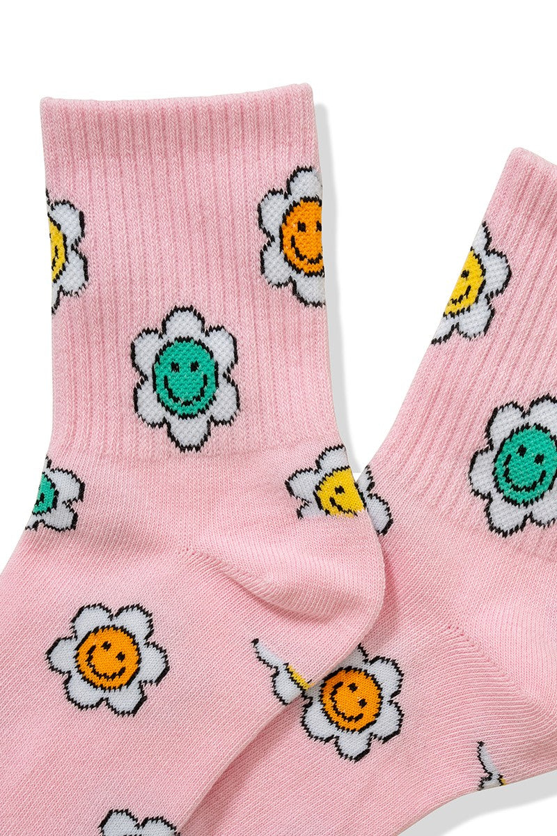 Flower Power Crew Socks - Pink-Accessories-Anatomy Clothing Boutique in Brenham, Texas