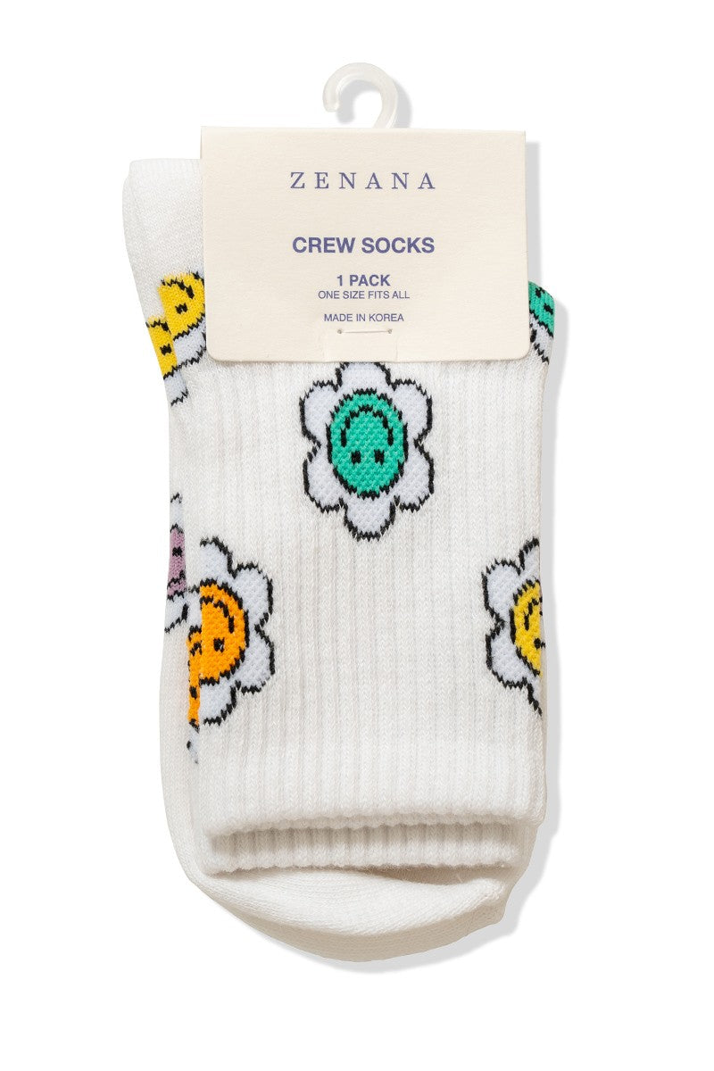 Flower Power Crew Socks - White-Accessories-Anatomy Clothing Boutique in Brenham, Texas