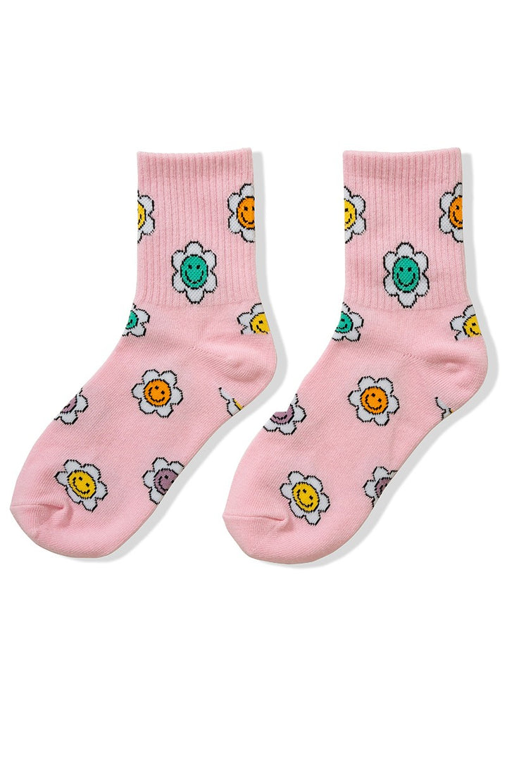 Flower Power Crew Socks - Pink-Accessories-Anatomy Clothing Boutique in Brenham, Texas