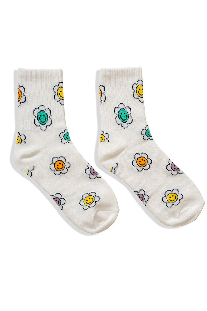Flower Power Crew Socks - White-Accessories-Anatomy Clothing Boutique in Brenham, Texas