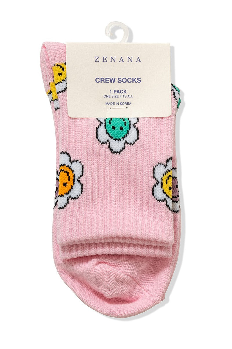 Flower Power Crew Socks - Pink-Accessories-Anatomy Clothing Boutique in Brenham, Texas