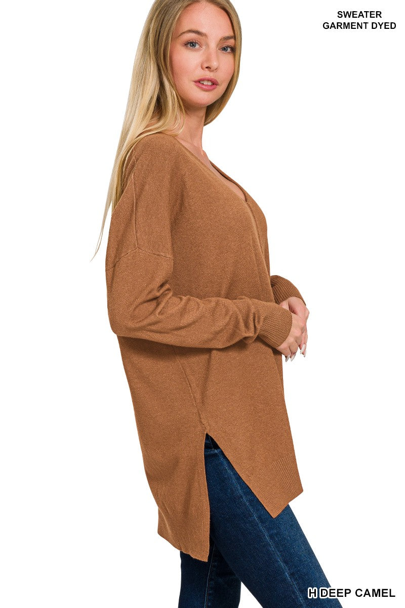 Tami High Low V Neck Sweater-Tops-Anatomy Clothing Boutique in Brenham, Texas