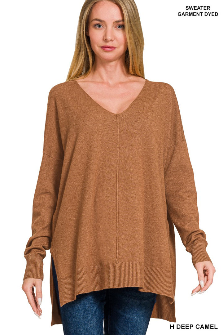 Tami High Low V Neck Sweater-Tops-Anatomy Clothing Boutique in Brenham, Texas