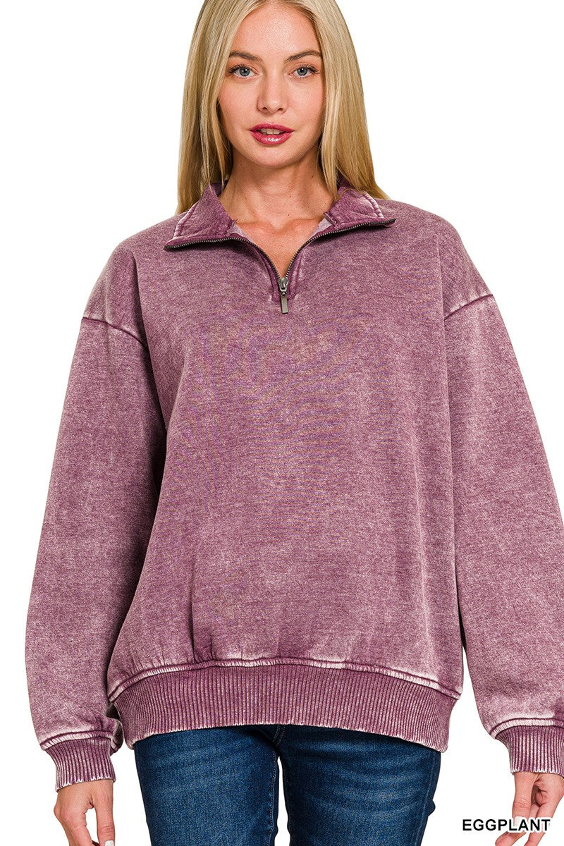 Zoe Quarter Zip Pullover - Eggplant-Tops-Anatomy Clothing Boutique in Brenham, Texas